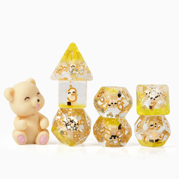 Honey Bear Dice Set D&D, DNDND 7PCSSweet Dice Set with Velvet Pouch for DND Dungeons and Dragons Role Playing Games and Tabletop