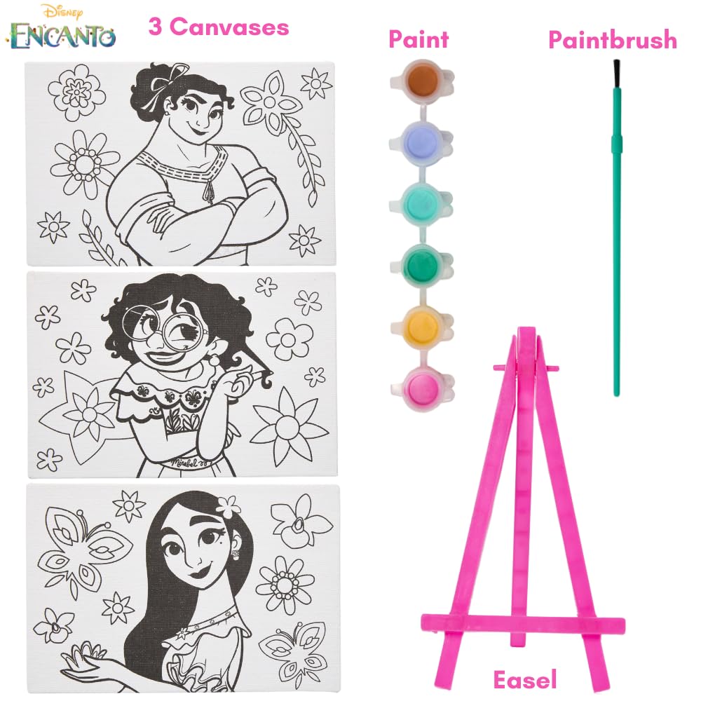 Innovative Designs Disney Encanto Canvas Paint Set for Kids with 3 Canvases, Acrylic Paint, Paintbrush, & Easel
