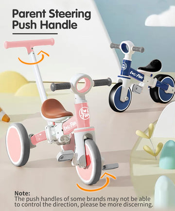 LOL-FUN Tricycle for Toddlers 1-3 Years Old Riding Toy, 5 in 1 Baby Balance Bike 2 Year Old Boys Girls with Parent Steering Push