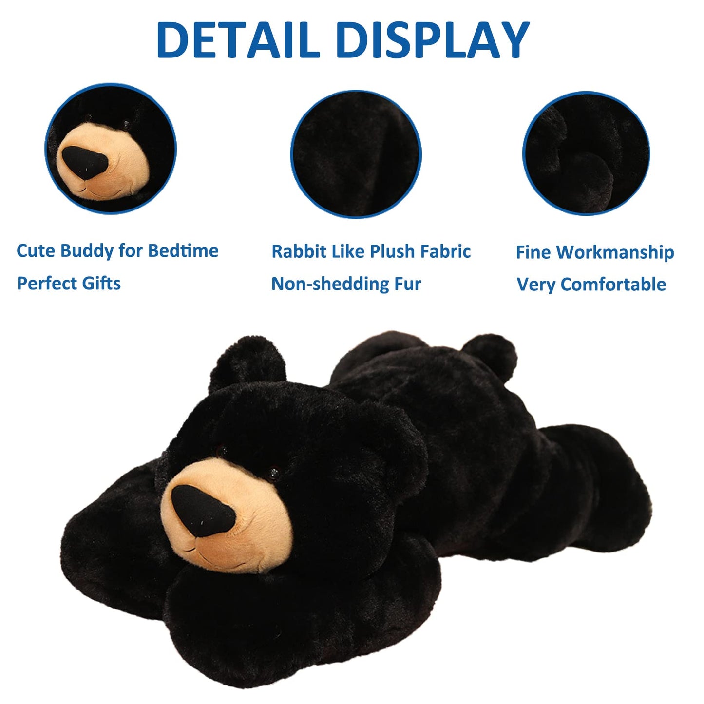 Hronsa Weighted Stuffed Animal Bear, 19.7in, 3.3lbs Plush Toy, Black Bear for Adults & Kids