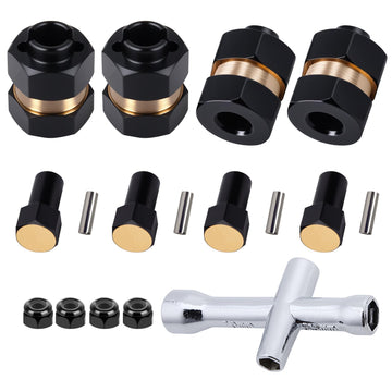 4pcs Brass Wheel Hex Extended Adapter Upgrades for Axial SCX24 90081 1/24 RC Crawler Car, with Locknuts and Cross Wrench
