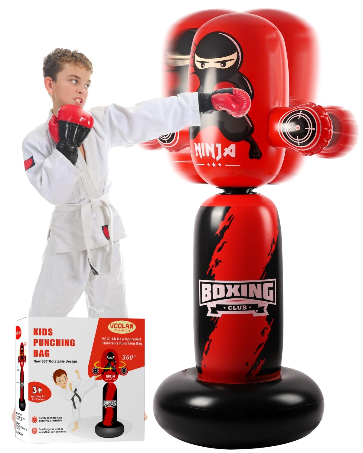 VCOLAN Punching Bag for Kids,63inch Kid Punching Bag,New Upgraded 360Rotating Inflatable Boxing Bag Ninja Toy Christmas Birthday