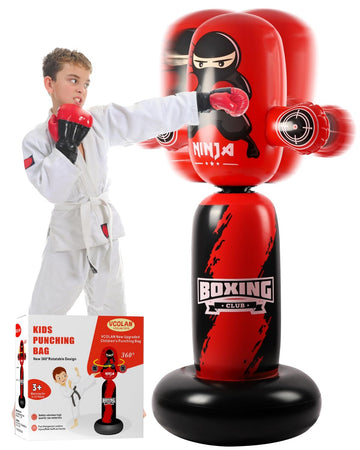 VCOLAN Punching Bag for Kids,63inch Kid Punching Bag,New Upgraded 360Rotating Inflatable Boxing Bag Ninja Toy Christmas Birthday