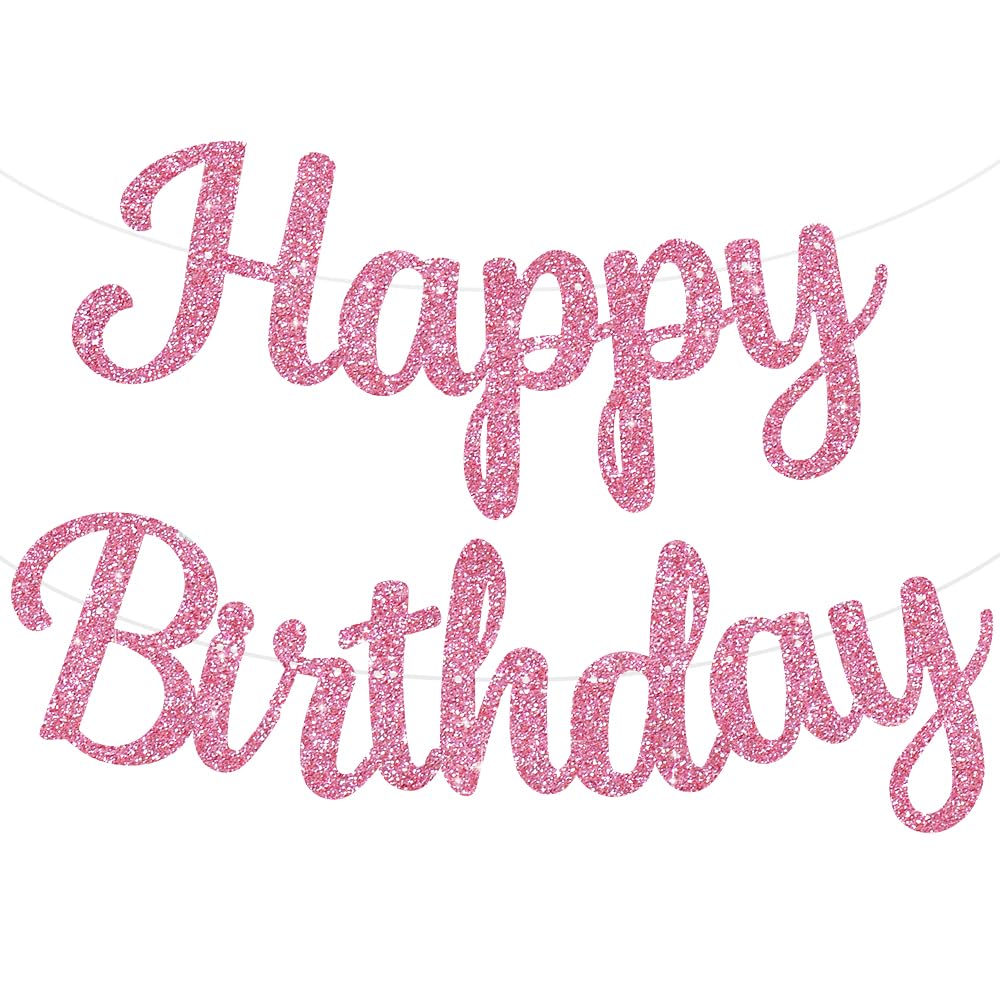 Beishida Pink Happy Birthday Banner - No Diy,10Feet,Pre-Strung-Glitter Happy Birthday Sign, Happy Birthday Garland,Happy Birthda