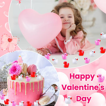 DULEFUN 150pcs Valentines Mini Resin Ducks, Valentine's Day Small Little Resin Ducks Bulk to Hide Tiny Miniature Ducks Figures f