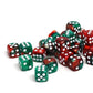 25 Count Pack of 12mm D6 Dice - Matching Collection of 6 Sided Dice with Pips (Green and Red Swirl)