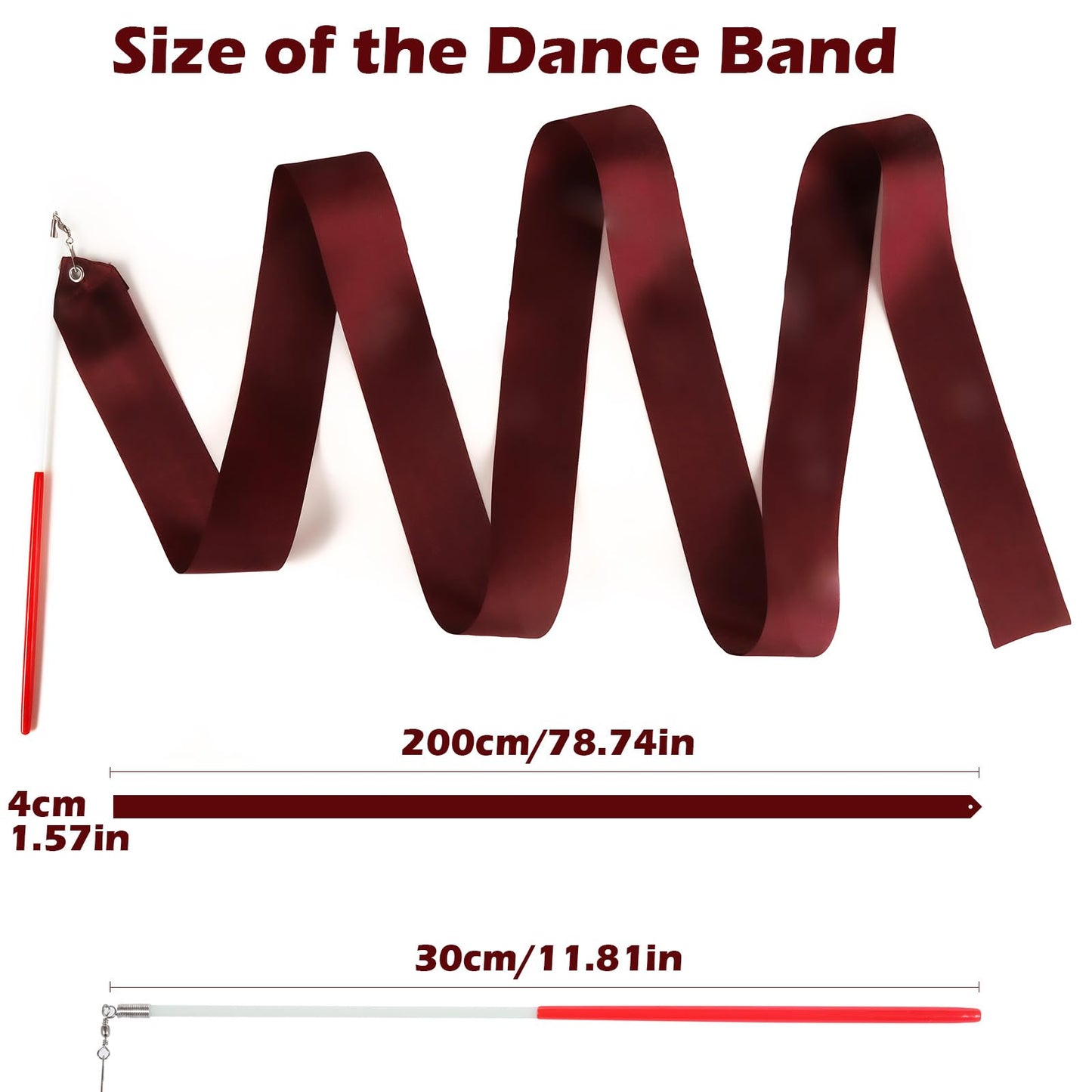 HiUnicorn 12PCS Burgundy Dance Ribbon Streamer Wands, Satin Silk, Rainbow Colors, Kids Graduation Party Decoration, Model HI-RIBBONS-01