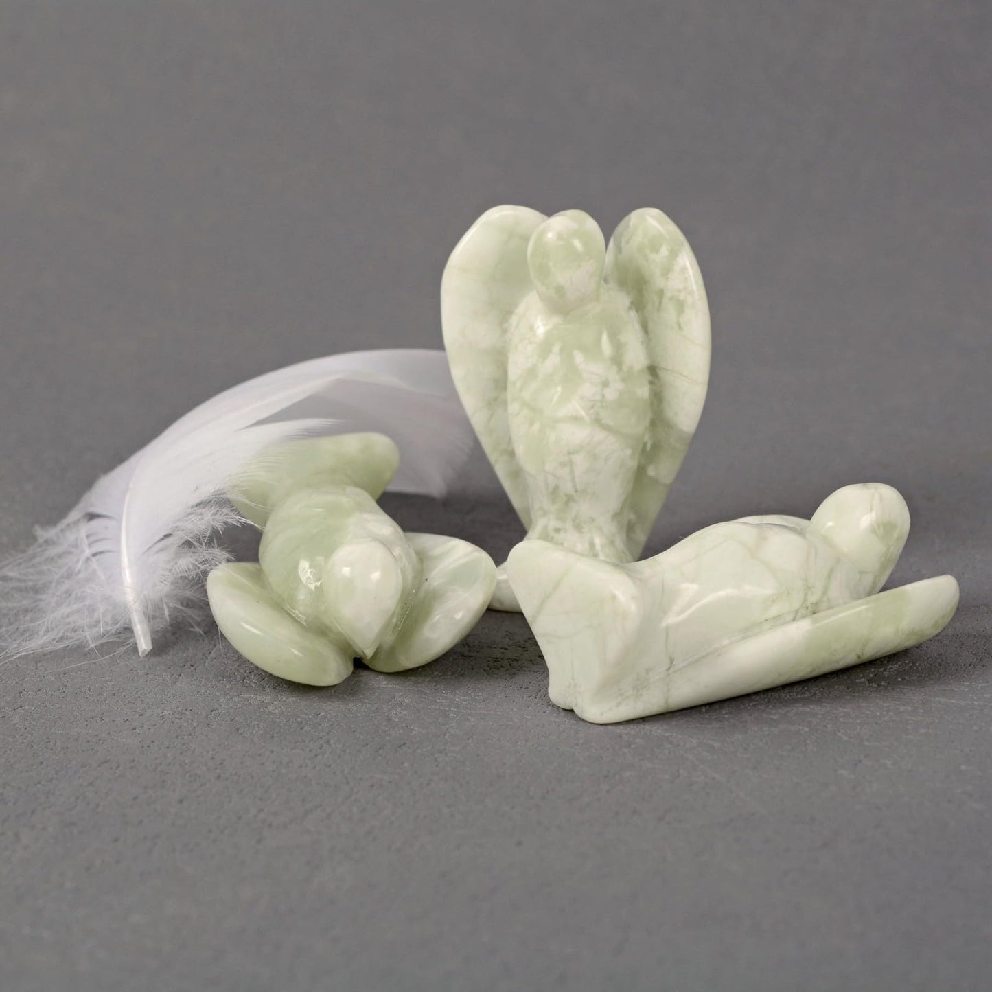 Justinstones Carved Xinshan Nephrite Gemstone Peace Angel Pocket Guardian Angelhealing Statue 2 Inch