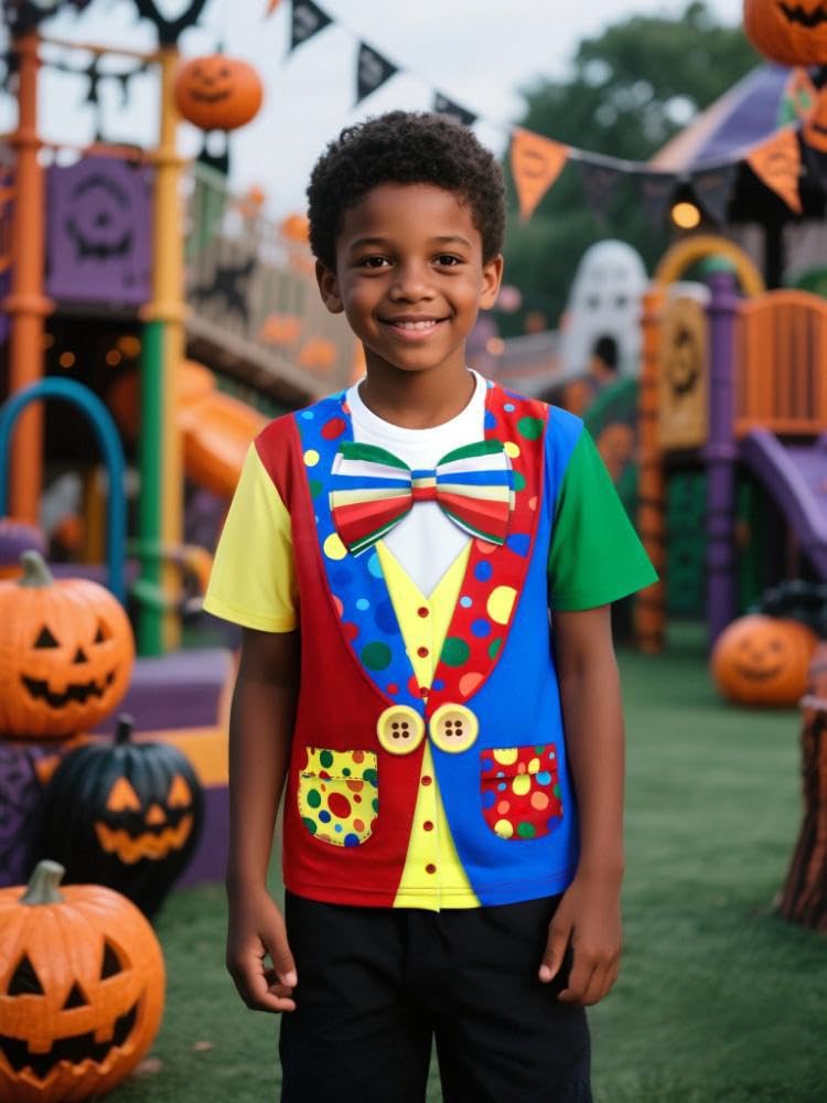 COSLAND Boys' Clown Costume for Kids Halloween Shirt, Multicolor, Medium