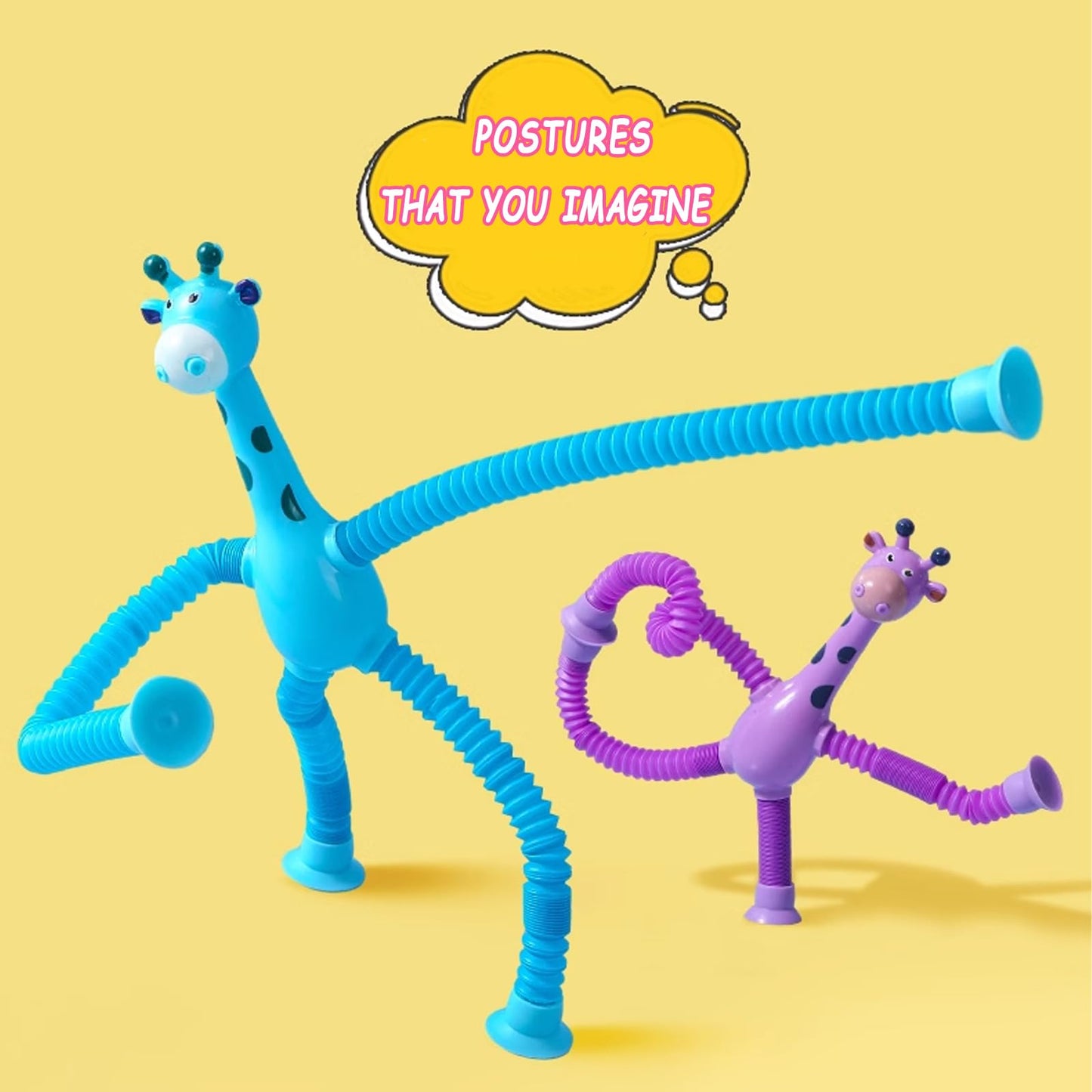 Sysama 4 Pcs Telescopic Suction Cup Giraffe Toy, Funny Pop Tubes Sensory Toy For Toddlers, Educational Fidget Toys For Anxiety K