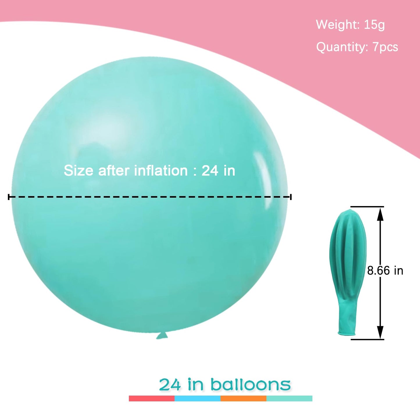 24 Inch Big Round Balloons 7Pcs Thick Giant Balloons For Photo Shoot Wedding Baby Shower Birthday Party Decorations(Teal Blue)