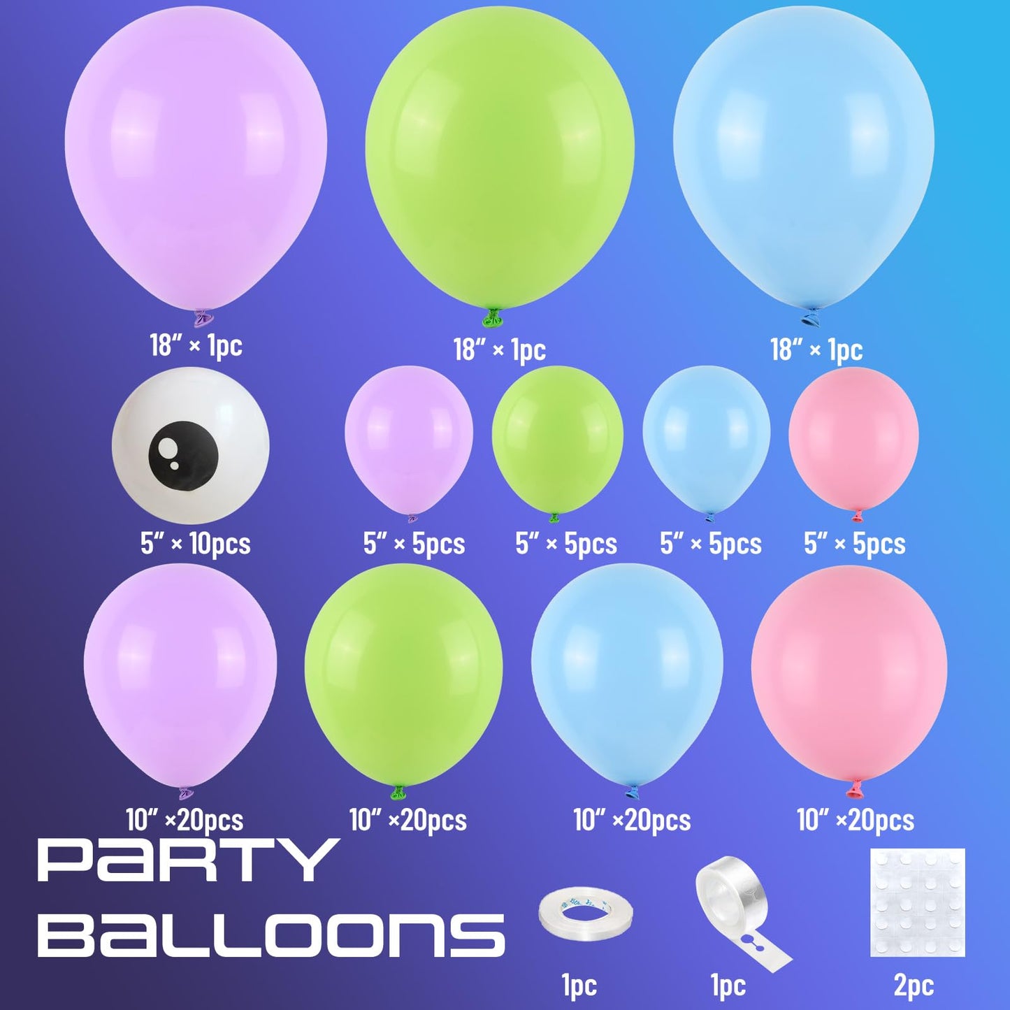 Wpensky Monster Balloons Arch Kit - Rubber Balloon Decoration for Monster Theme Party - Pink, Green, Blue, Purple
