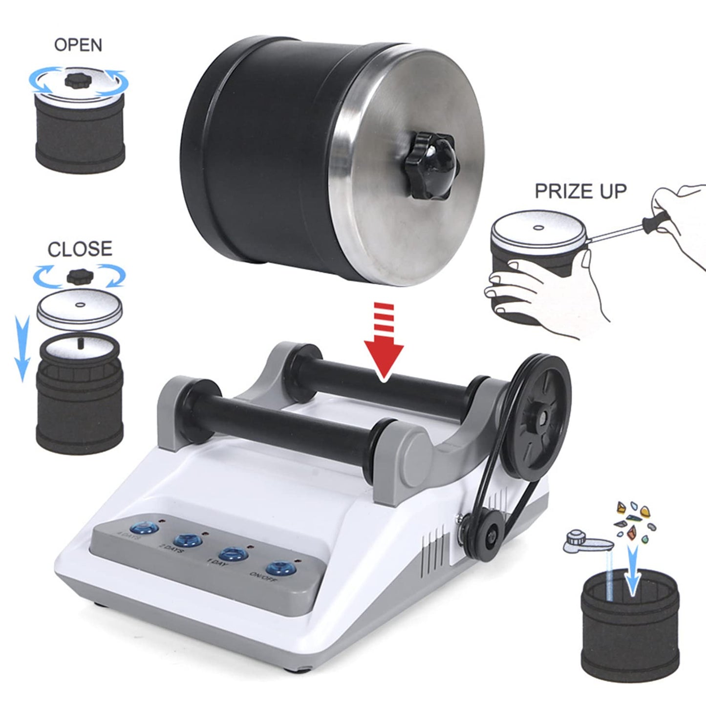 Buaob Rock Tumbler Kit - Turn Rough Rocks Into Beautiful Gems With 7-Day Polishing Timer, Includes 2 Belts, Bag Of Rough Stones,