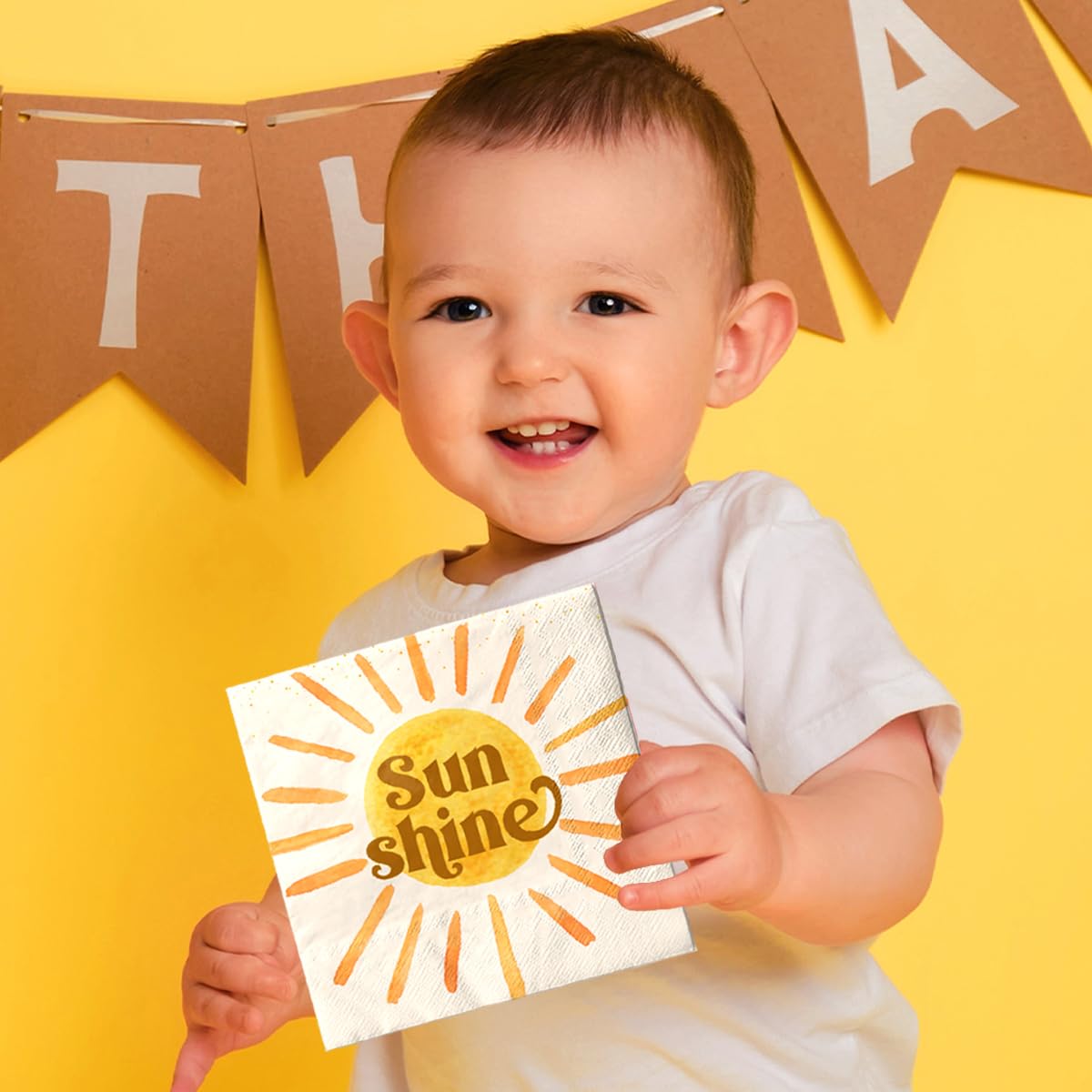 40Pcs Boho Sun Napkins-Here Comes The Son Baby Shower Decorations Retro Sunshine First Trip Around The Sun Disposable Paper Napk
