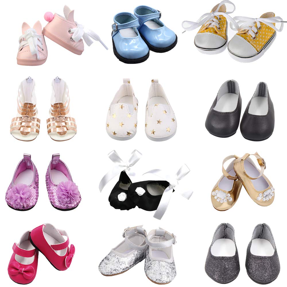 Sotogo 12 Pairs Of 18 Inch Doll Shoes Fits For American 18 Inch Doll Include Sandals Leather Shoes Ballet Shoes