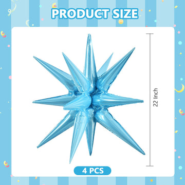 Toniful 4 Pcs 22Inch 4D Light Blue Explosion Star Mylar Balloons 14Point Star Balloons For Party Backdrop Christmas,New Year Bir