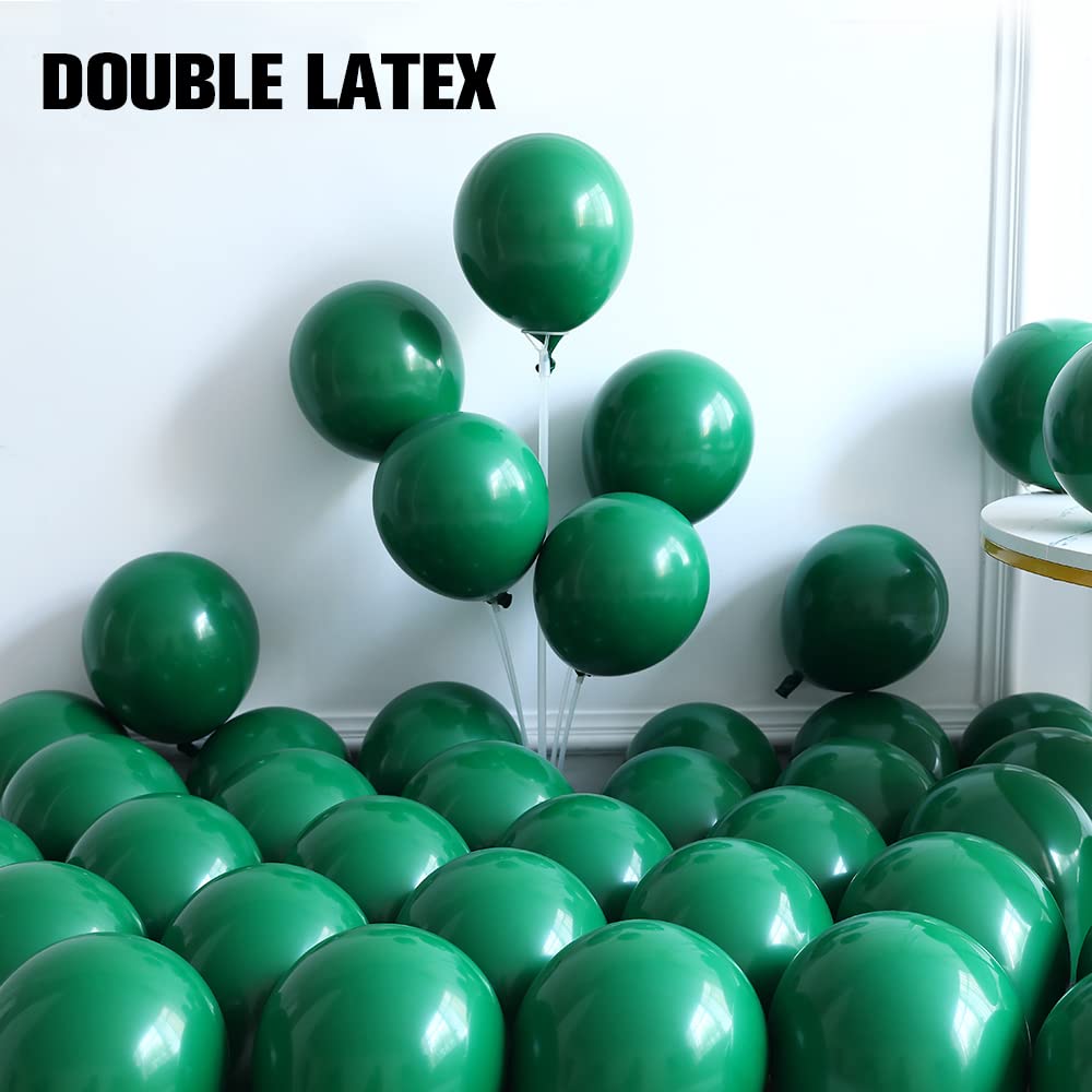 128Pcs Jungle Sarfari Balloon Garland Arch Kit, Double Stuffed Emerald Green Matellic Gold White Balloons With Artificial Palm L