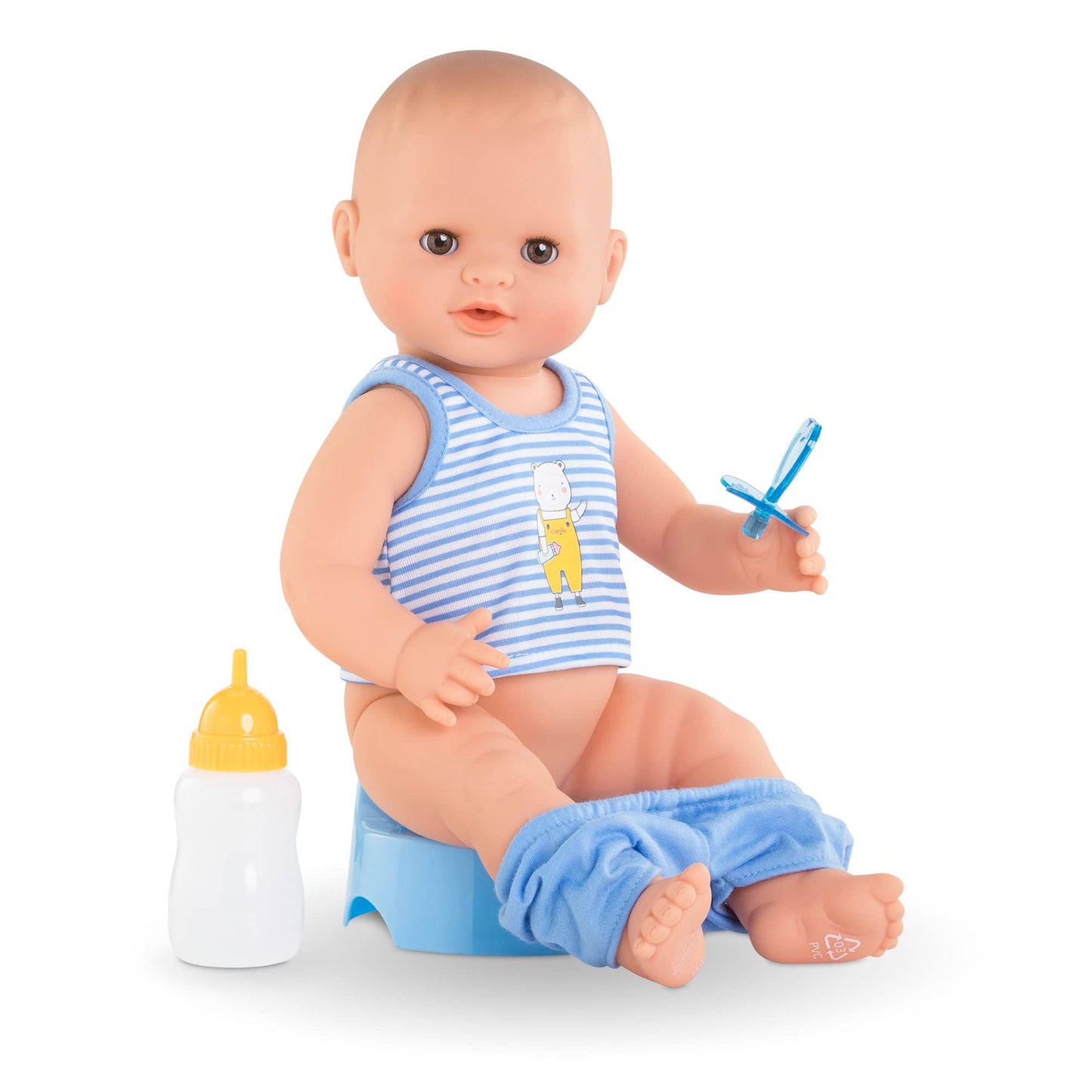 Corolle Drink and Wet Bath Baby Paul - 14    Boy Baby Doll with 3 Accessories - Bottle, Potty, and Pacifier - Really Drinks and