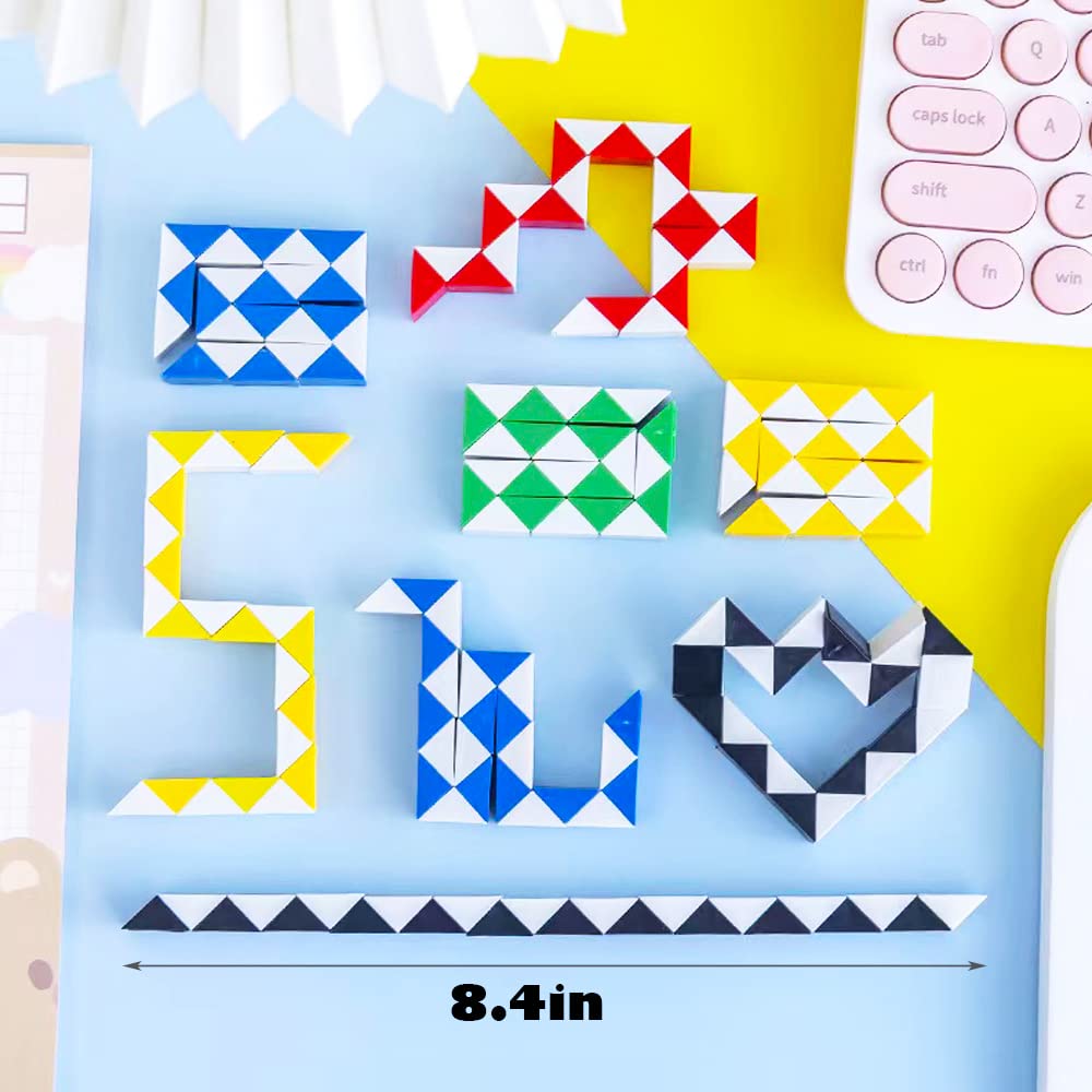 24 Pack 24 Blocks Fidget Snake Cube, Mini Snake Ruler Twist Puzzle Toys For Kids Party Bag Fillers, Party Favors Supplies, Fidget Sensory Toys, Random Color