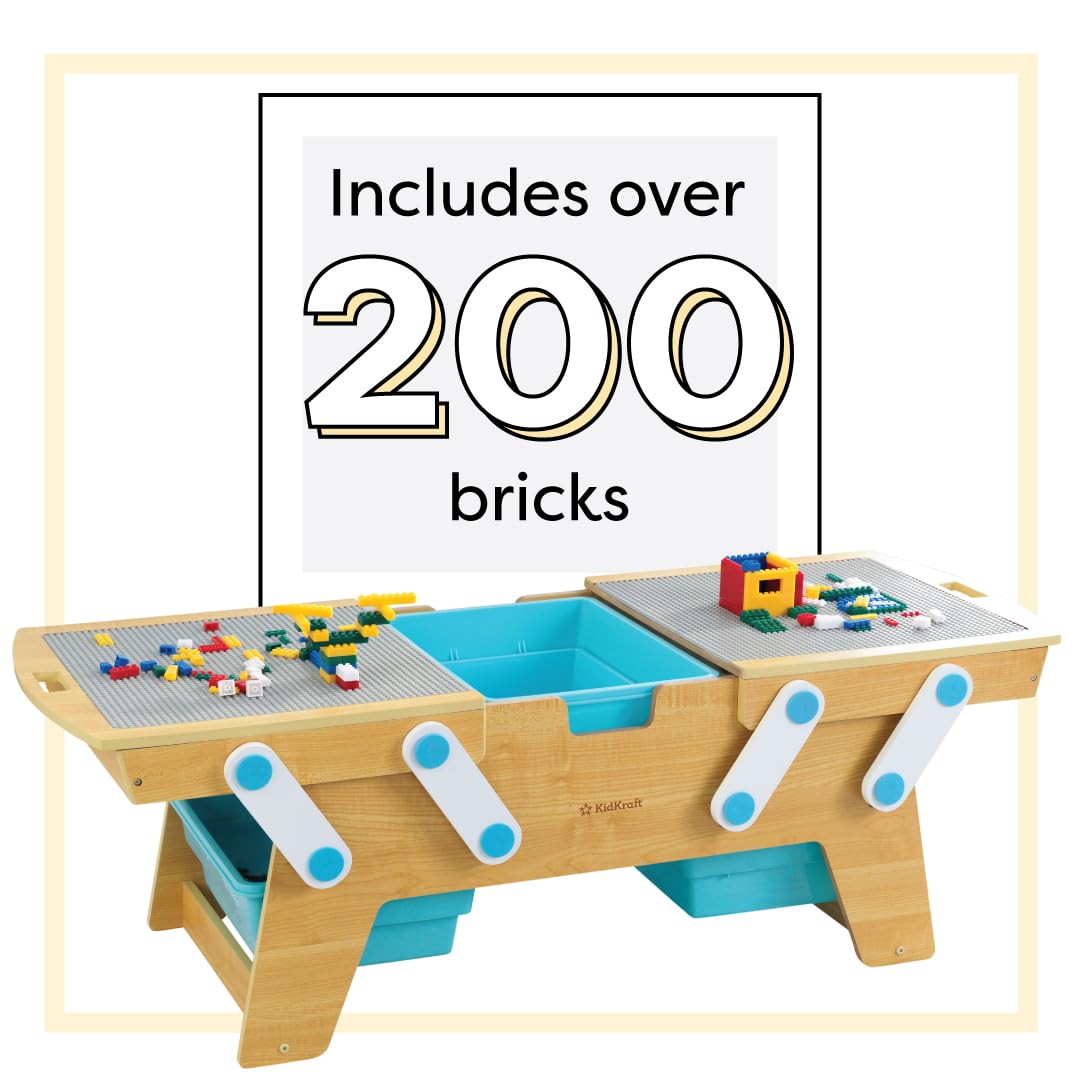KidKraft Building Bricks Play N Store Wooden Table with 200+ Blocks, Natural, Gift for Ages 3+, Model 17512