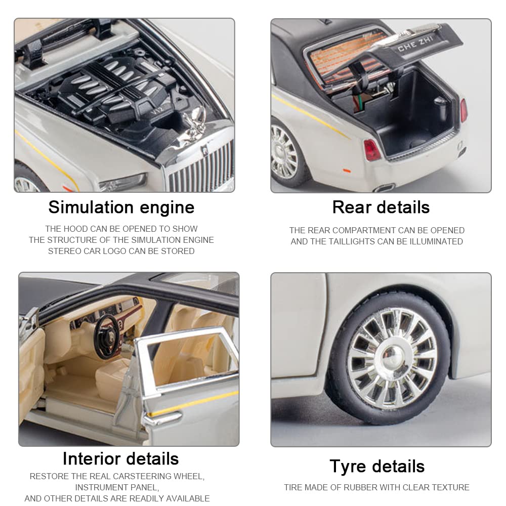 Alloy Collectible Rolls-Royce Phantom Model Toy Car, 1/32 Scale Diecast Car Model Pull Back Vehicles Phantom Toy with Sound & Li