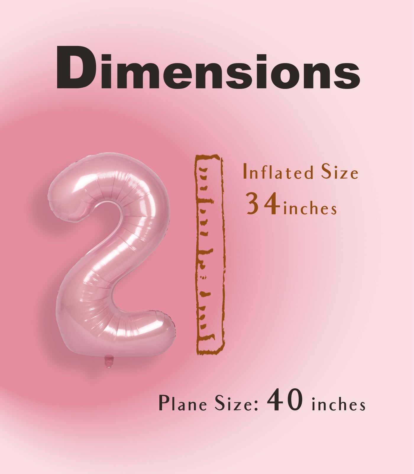 Suwen 40 Inch Pink Large 2 Number Balloons Big Foil Helium Number Balloons 0-9 Jumbo Happy 2Nd Mylar Birthday Party Decorations