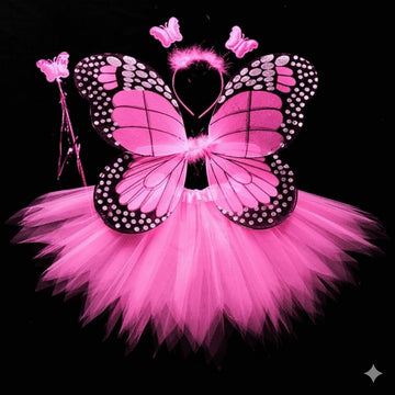 WANNA PARTY WP Butterfly Costumes For Girls,Wings With Tutu Skirt, Headband And Wand For Kids Dress Up,Stage Shows,Pretend Plays