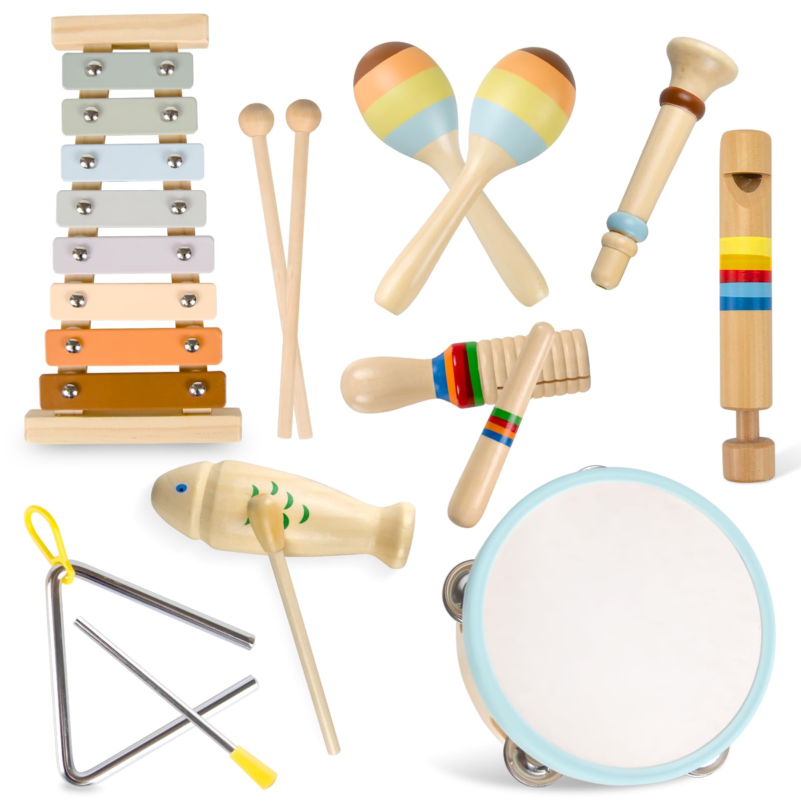 Baby Musical Instruments-Montessori Wooden Toys for Toddlers Age 3 Neutral Colors Percussion Instruments Set with Modern Boho Xy