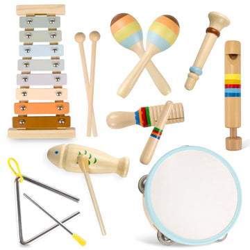 Baby Musical Instruments-Montessori Wooden Toys for Toddlers Age 3 Neutral Colors Percussion Instruments Set with Modern Boho Xy
