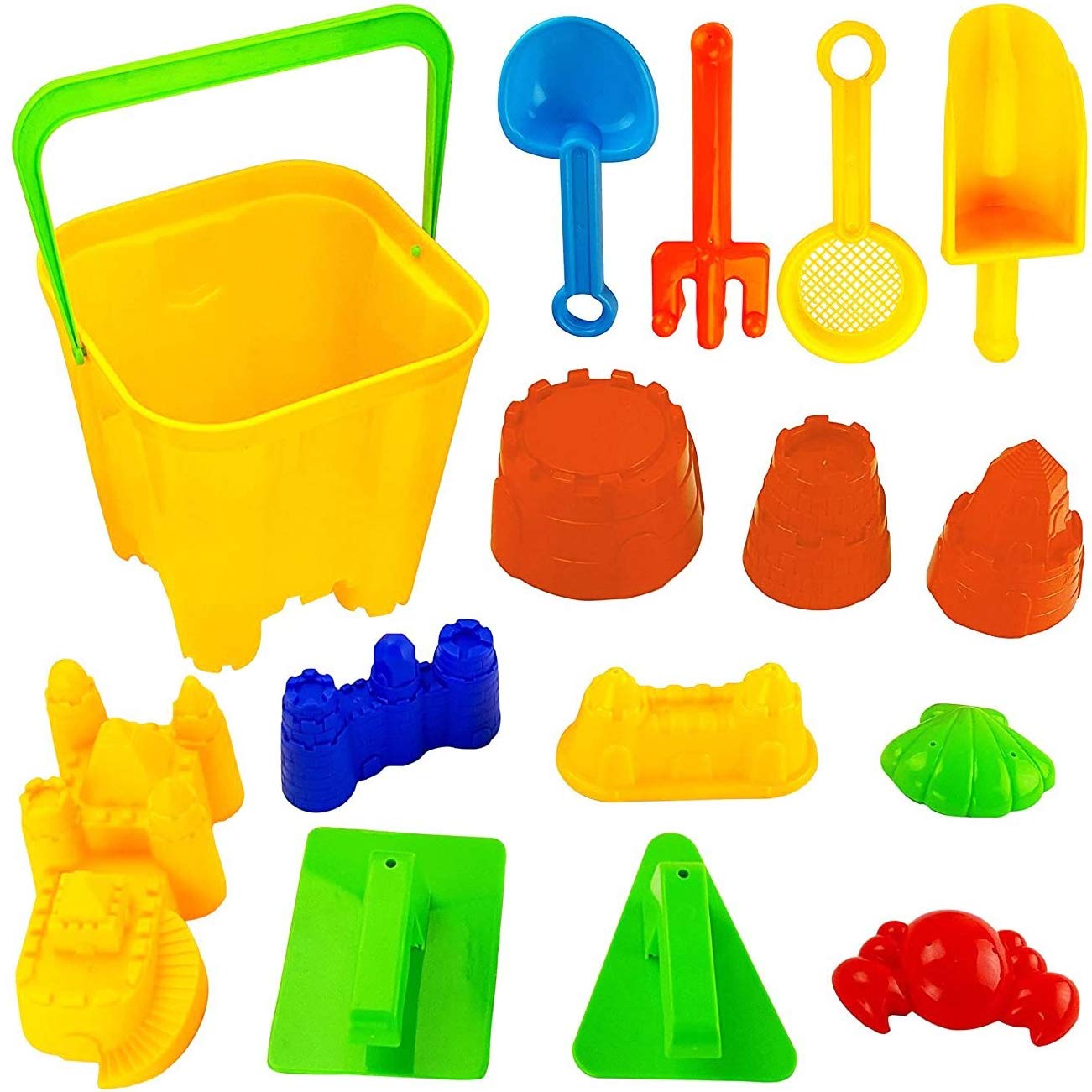 Liberty Imports 15-Piece Sand Castle Building Kit - Ultimate Beach Toy Set with Large Bucket, Rake, Shovels, Molds, and More - I