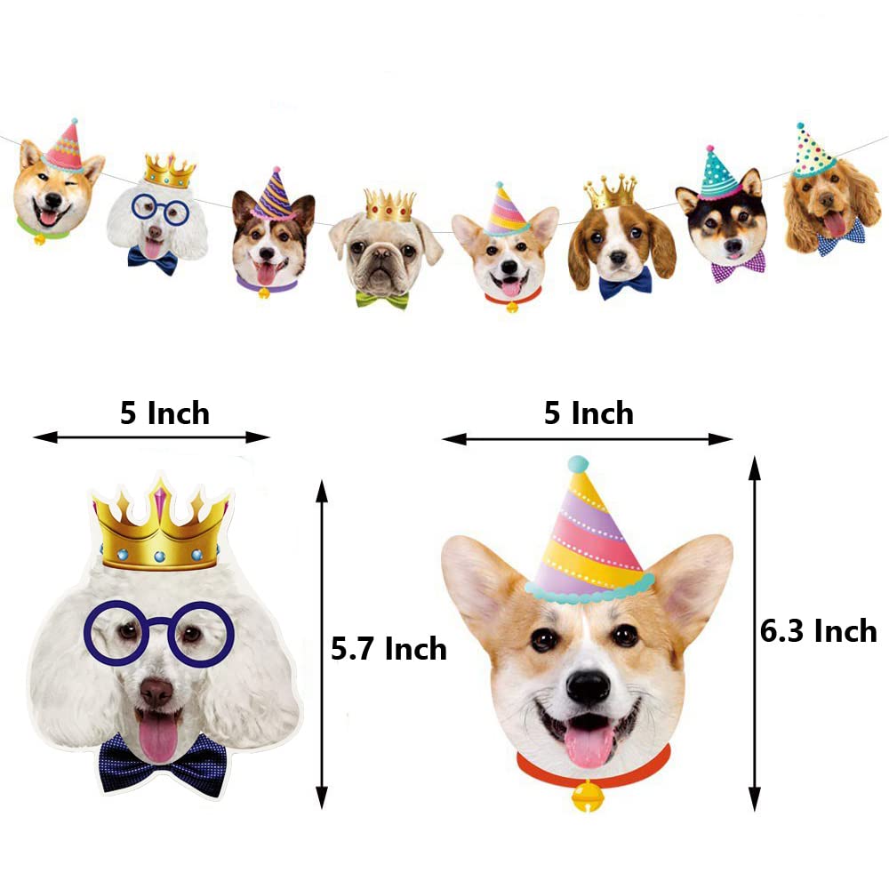 Tsj Dog Birthday Banner, Dog Face Party Banner, Dog Theme Party Bunting Decoration Puppy Party Supplies For Birthday Party Baby