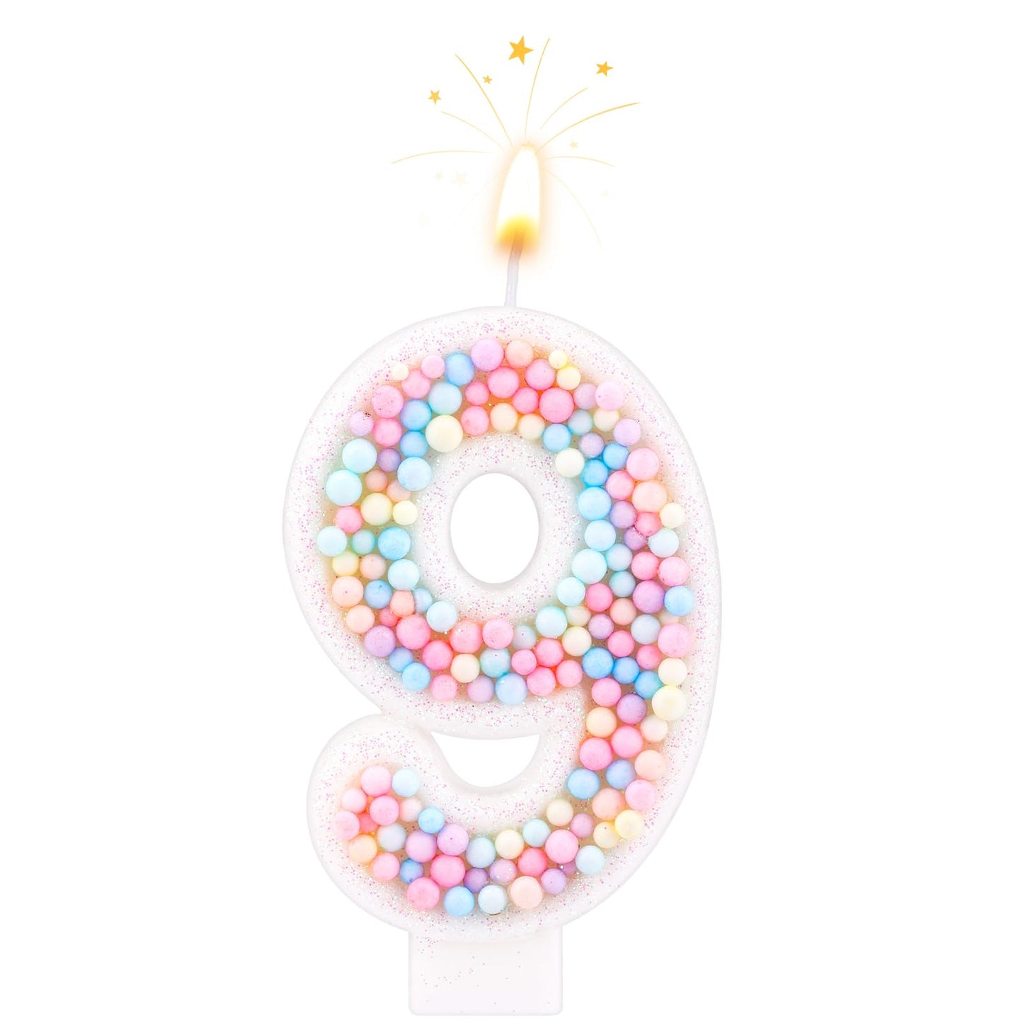 Birthday Candles, 0-9 Number Macaron Cake Candles Glitter Cake Topper Decorations for Wedding Anniversary Birthday Party (9)