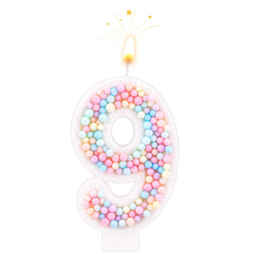 Birthday Candles, 0-9 Number Macaron Cake Candles Glitter Cake Topper Decorations for Wedding Anniversary Birthday Party (9)