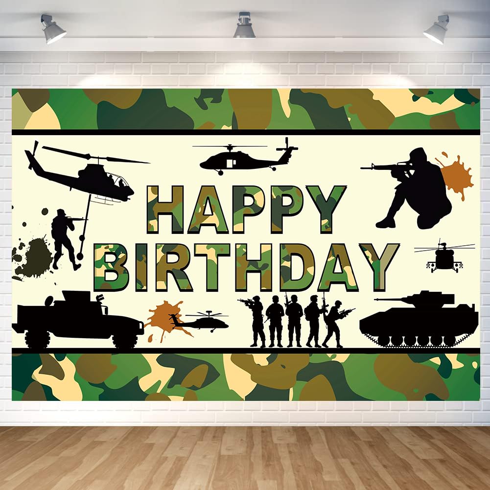 Camo Birthday Party Backdrop Camouflage Happy Birthday Banner Army Military Photography Background for Welcome Soldier Party Dec