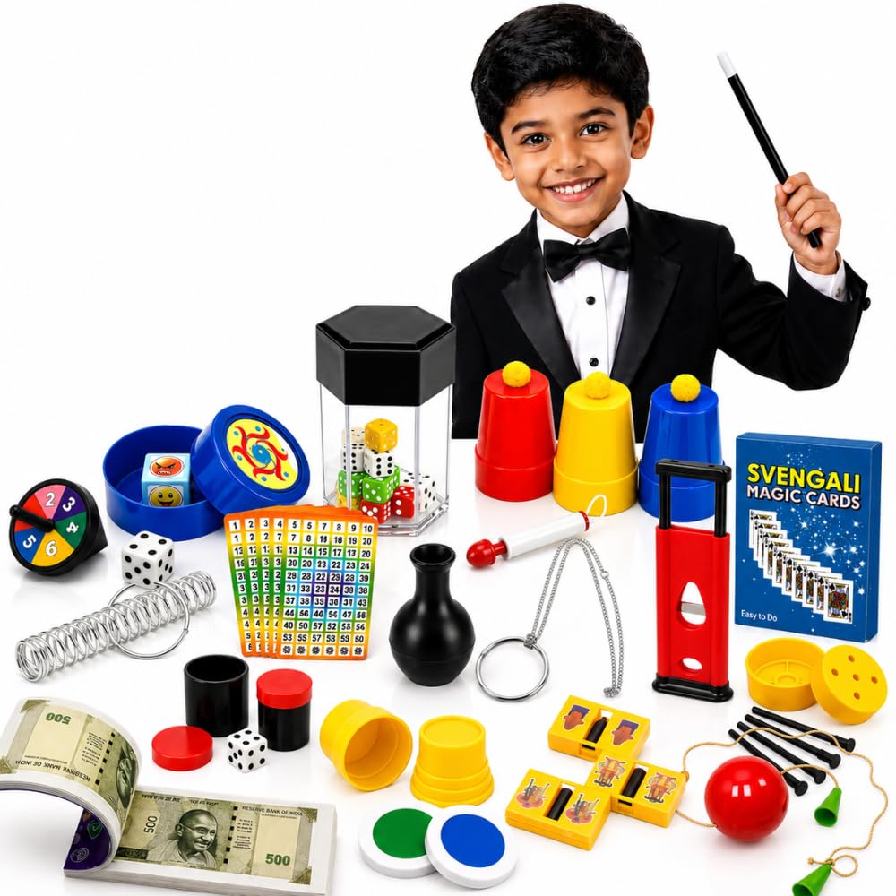 Mystify Magic 18In1 Ultimate Magic Kit | Complete Magic Tricks Set With Svengali Deck, Cups & Balls, Finger Chopper & More | E