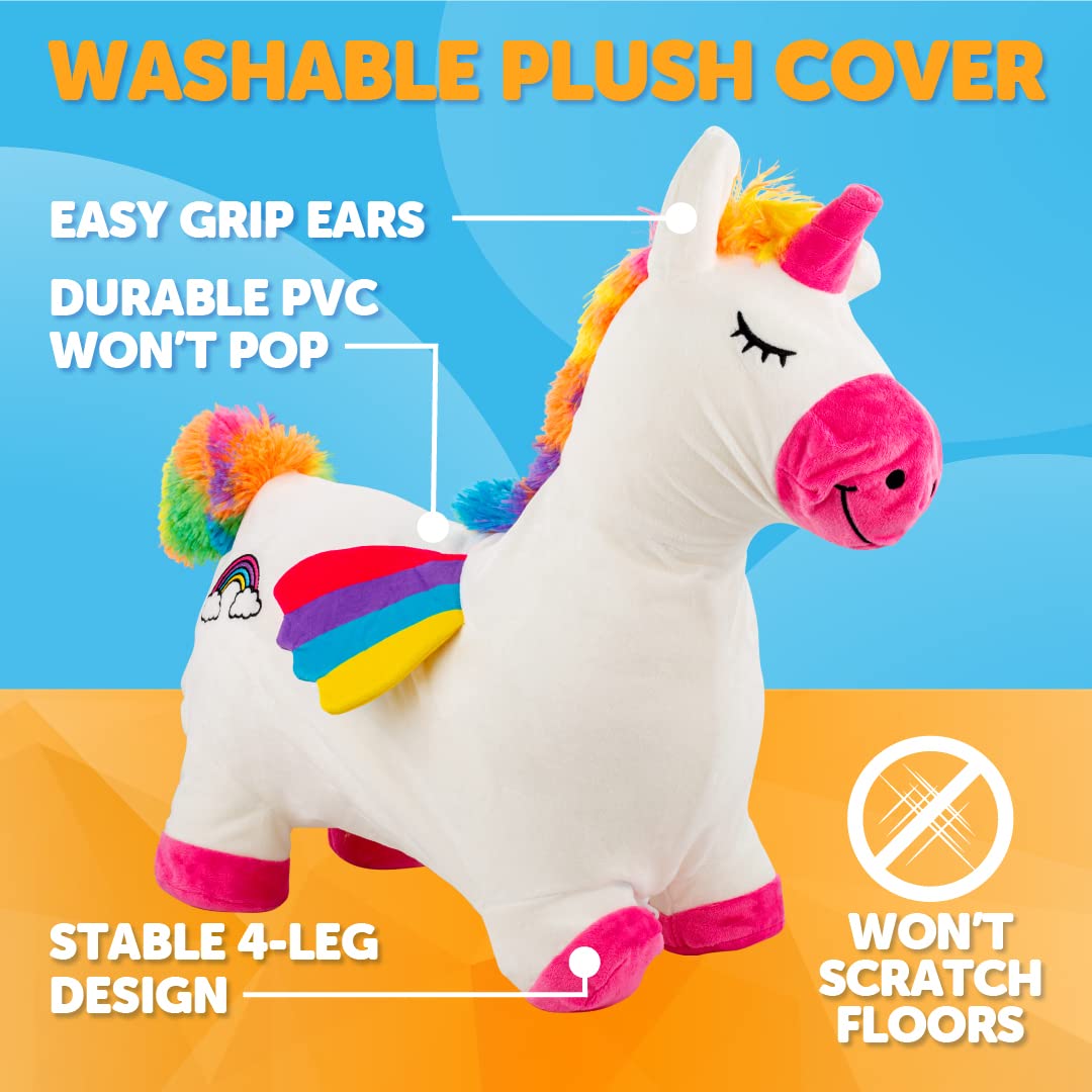 WADDLE Bouncy Hopper Inflatable Animal Hopping Plush  Indoor and Outdoor Toy for Toddlers and Kids  Pump Included  Boys and Girls Ages 2 Years and Up (Unicorn)