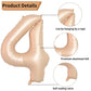 Biapian 40 Inch Light Brown Number 4 Balloons, Caramel Giant 4Th Birthday Balloons With Foil Cream Heart Balloon Helium For 4Th