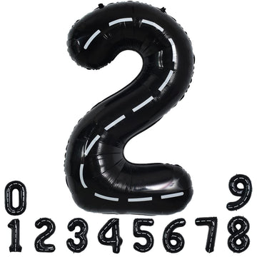 Toniful Race Car Black Balloons Car Birthday Party Supplies,40 Inch Giant Jumbo Helium Foil Mylar Big Number 2 Digital 2 Balloon