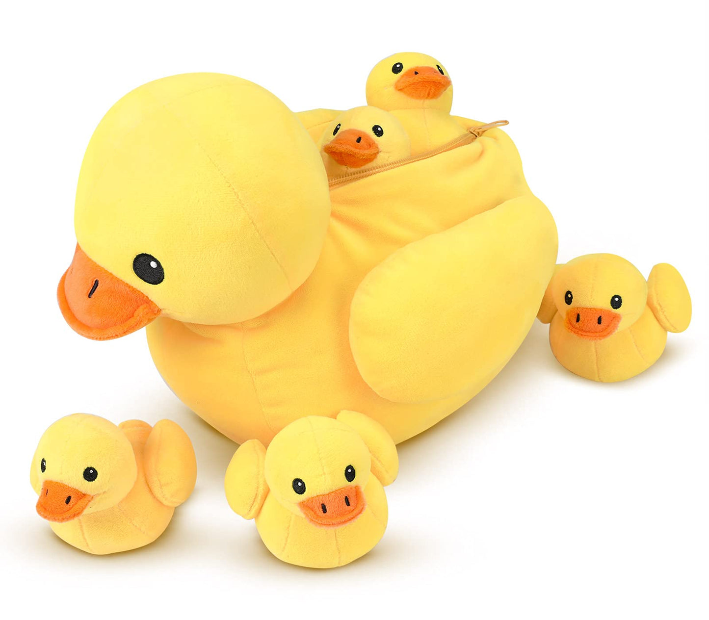 Pegmapri 14 Yellow Duck Stuffed Animal with Babies  Ducky Plush Playset with Zipper Pocket  5pcs Ducklings Toys Plushie Birthday Gift for Kids Boy Girl