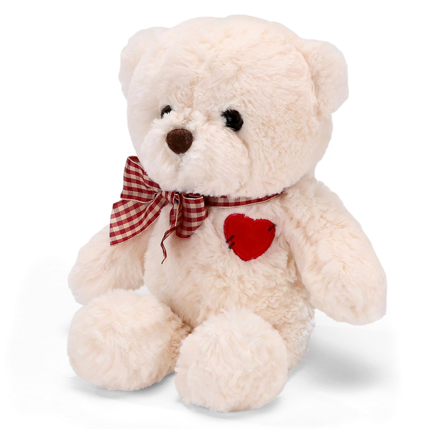 Riuhot Small Teddy Bear With Heart Cute White Teddy Bear Stuffed Animal Valentine'S Day Soft Stuffed Bear Plush Bear Plushie Toy