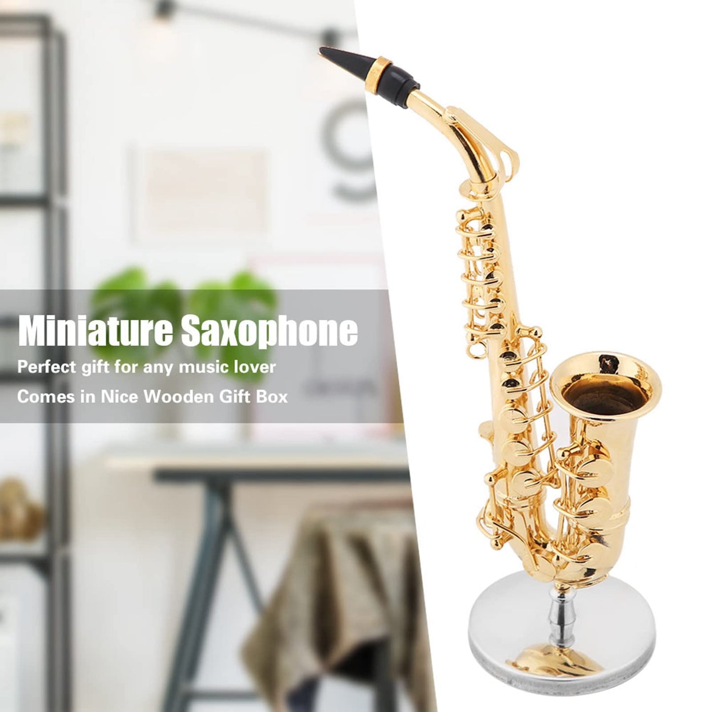 Tnfeeon Miniature Alto Saxophone, Mini Musical Instrument Saxophone with Stand and Case Simulate Instrument Miniature Dollhouse