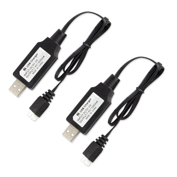 2 Pack USB Charger Cable for 7.4V 1A 2S LiPo & Li-ion Batteries - USB to XH-3P Connector for Charging Compatible with Gel Splatt