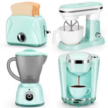 Pretend Play Kitchen Appliances Toy Set with Coffee Maker Machine, Mixer, Toaster, Blender, Kids Kitchen Playset, Play Kitchen A