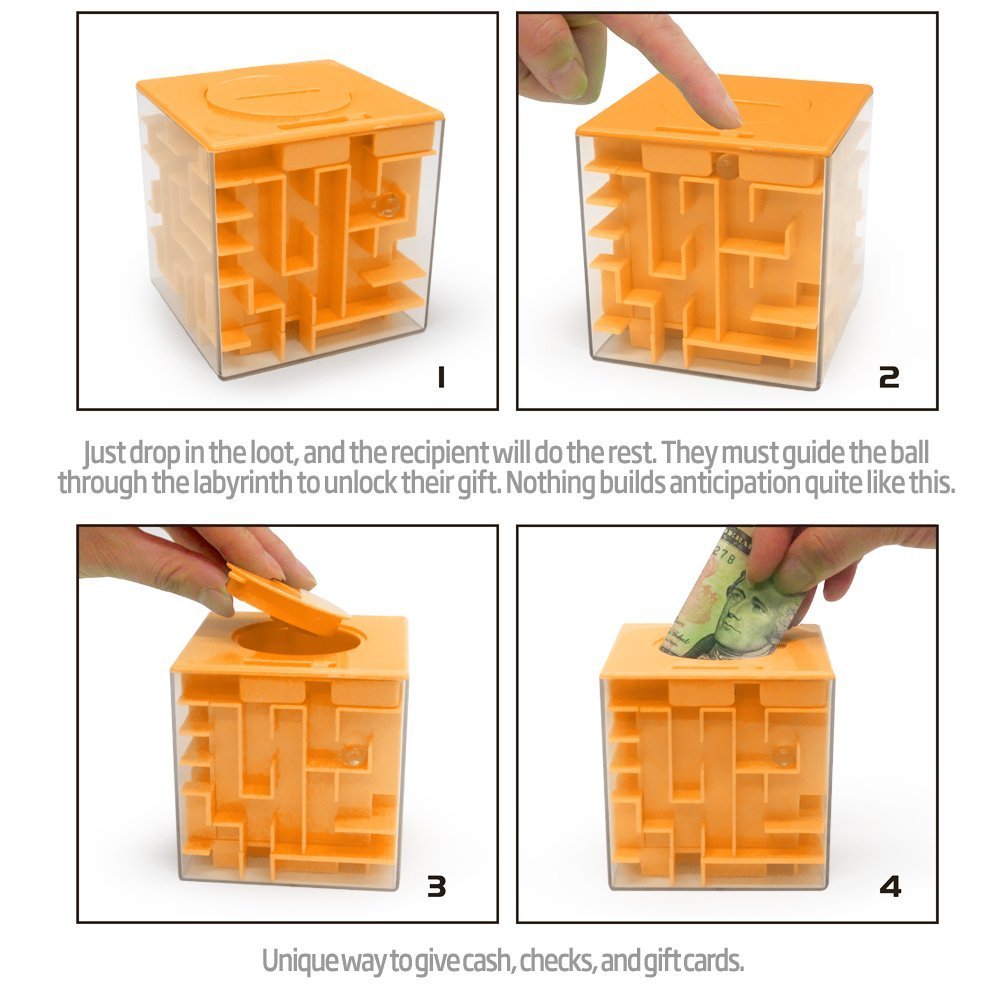 Trekbest Money Maze Puzzle Box - A Fun Unique Way To Give Gifts For Kids And Adults (Yellow)