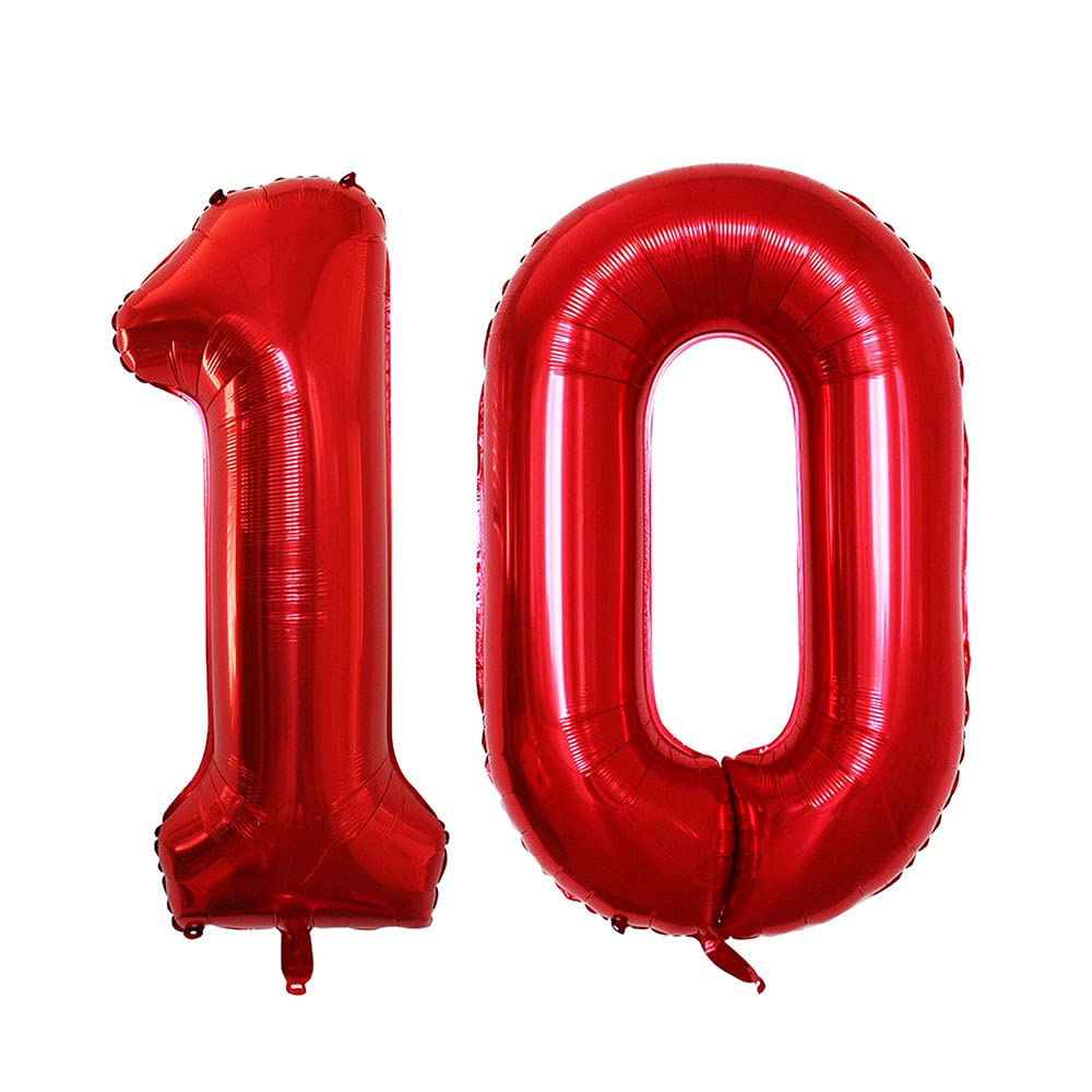 Goer Number 10 Balloons For 10Th Birthday Party Decorations,42 Inch Jumbo Foil Helium Balloons For 10Th Anniversary (Red)
