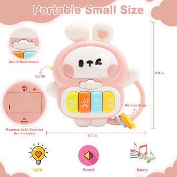 Baby Musical Toys 6-12 Months, Rabbit Piano For Baby Musical Toys For Toddlers 1-3, Busy Board With Music & Light, Birthday Toy