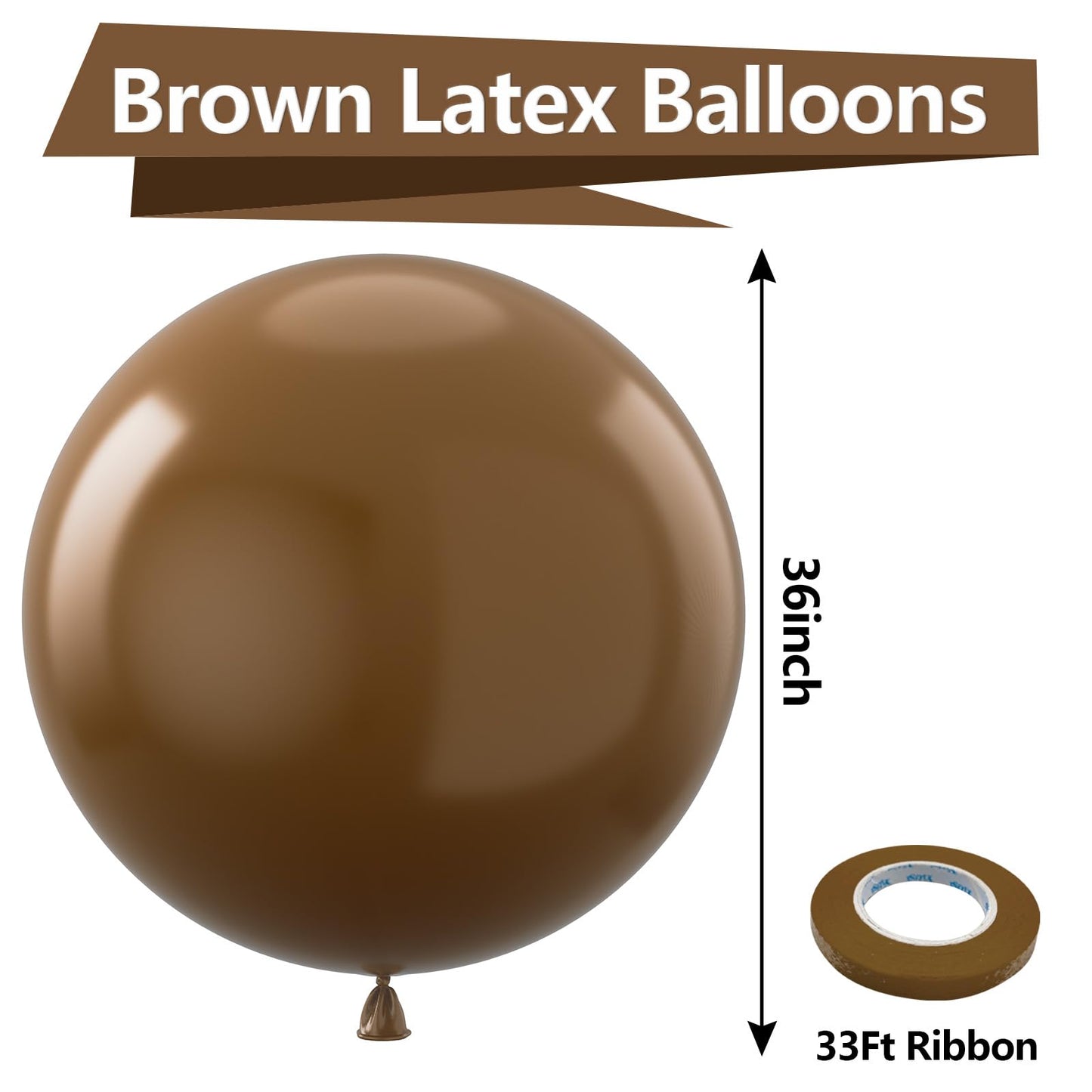Bezente 36 Inch Brown Giant Balloons - 8 Pack Jumbo Latex Balloons for Birthday, Baby Shower, Wedding Decorations