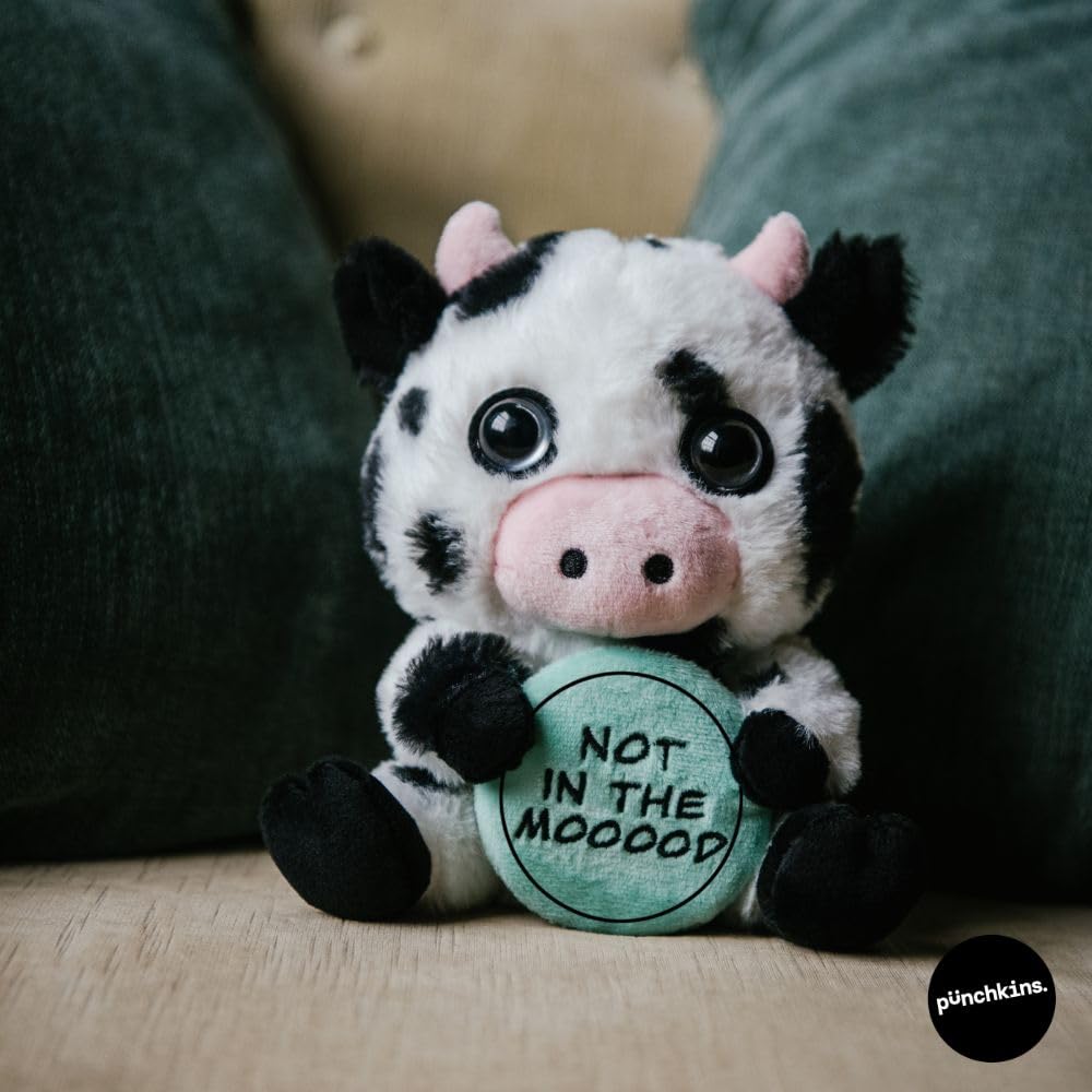 Punchkins Cow Plushie - Not In The Mooooood Sassy Cow Plush, Gift For Animal Lovers, Cute Plush Toy For Gifting