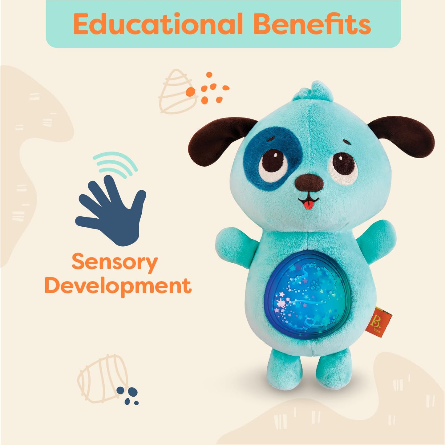 B. toys Baby Soothing Plush Dog - Glowing Tummy with Lights & Sounds, Twinkle Tummies, Small, Multicolor, 6 Months +