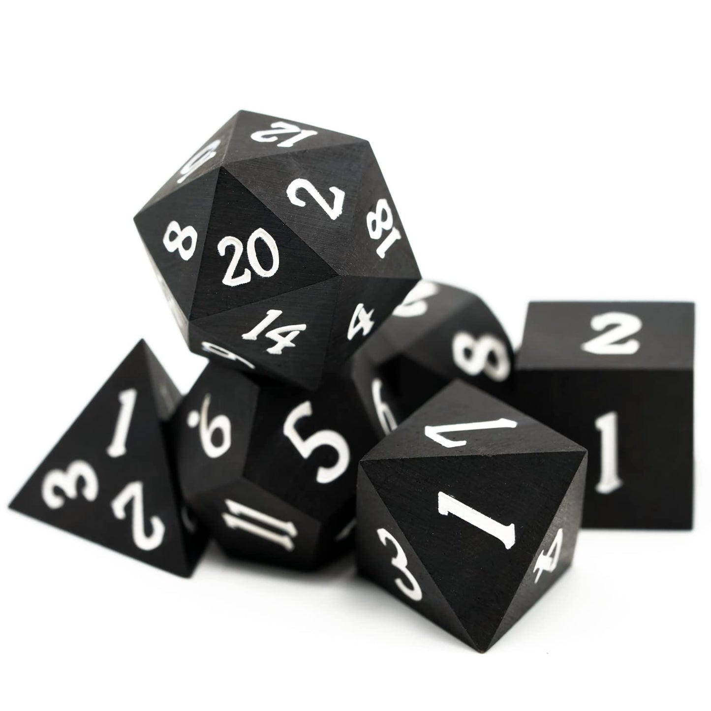 HDdais Wood DND Dice Set, 7PCS Black Polyhedral Dice Set, RPG D&D Dice Made with Ebony Wood for Dungeons and Dragons Role Playin